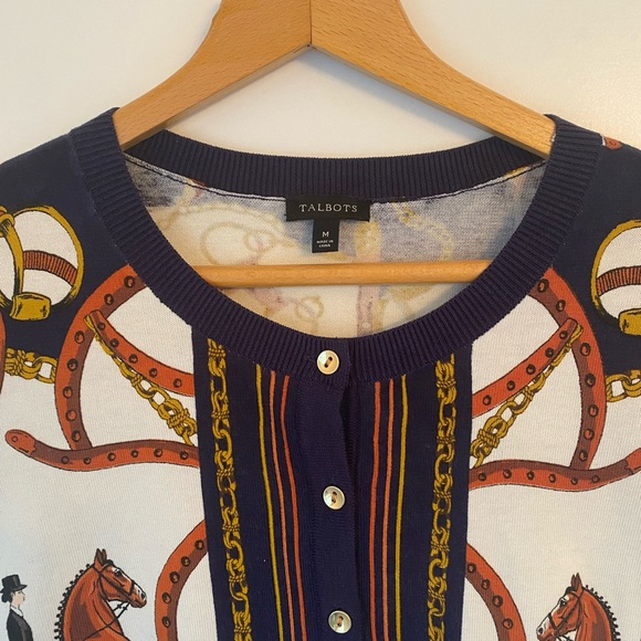 NWOT rare Talbots Equestrian Print Cardigan. Size medium. - Picture 2 of 13
